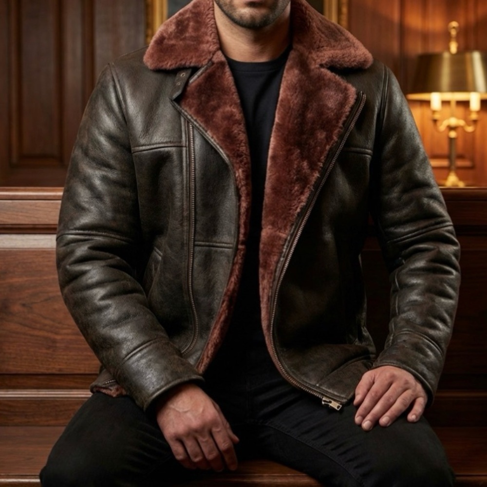 RAF Aviator Brown Bomber Shearling Jacket